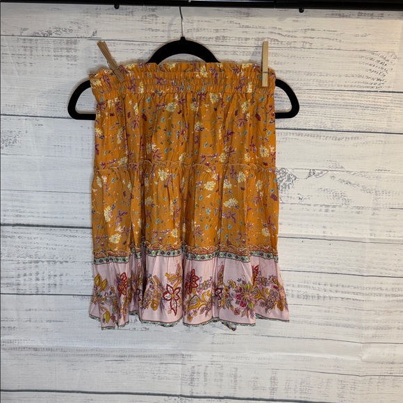 NWOT Boho Floral Tiered Skirt in Mustard and Pink - Picture 5 of 6